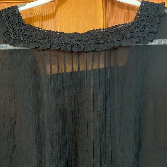 Sundance Very Black Sheer silk Blouse with lace detail. Beautiful Elegant - Picture 6 of 14